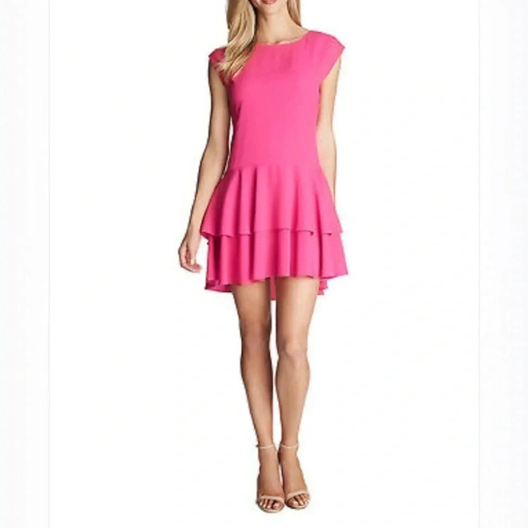 Cece Cynthia Steffe Pink Lily Tiered ruffle Drop Waist cap sleeve relaxed fit - Picture 1 of 9